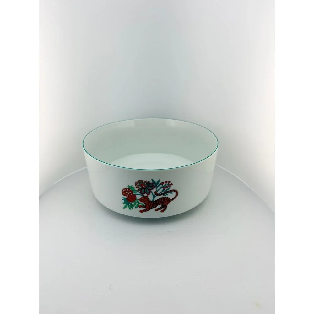 Vintage Creation Alpac France Porcelain Tiger Botanical Serving Bowl 8